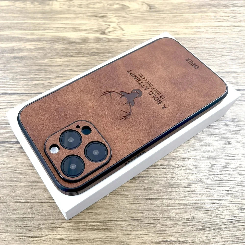 ShieldEase Leather Case For iPhone 16 15 14 13 12 11 Pro Max iPhone13 iPhone14 For Magsafe Magnetic Wireless Charge Deer Full Covers