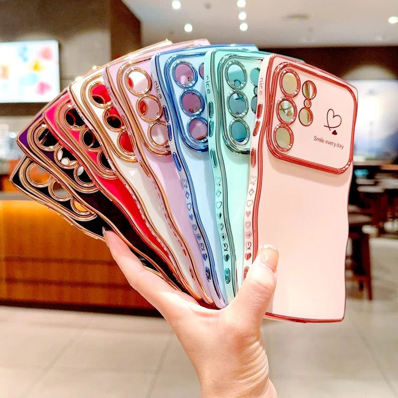 Plating Soft TPU Case For Samsung Galaxy S24 S23 S22 Ultra Plus A55 A54 A15 A14 A25 A35 5G S 24 23 22 A 55 15 Love Heart Cover